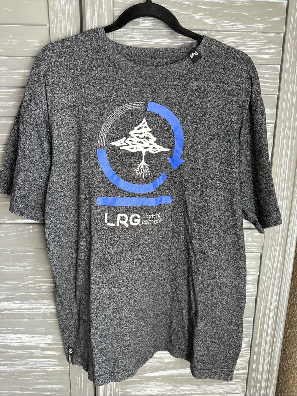 LRG Men’s Heather Gray Short Sleeve Tee with Blue Graphic